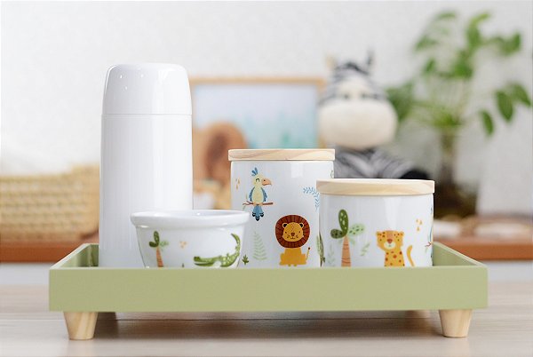 Kit Higiene Porcelana Bebê Maternidade Safari Infantil Leão