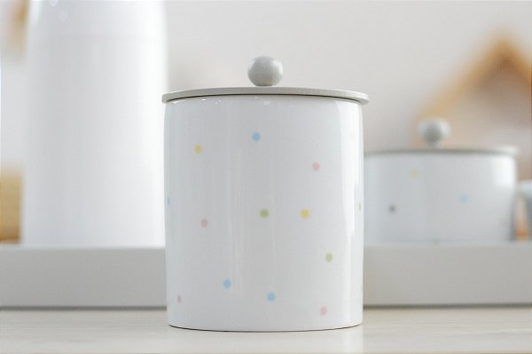 Kit Higiene Porcelana Bebê Maternidade Poa Colorido Unissex Bandeja Cinza