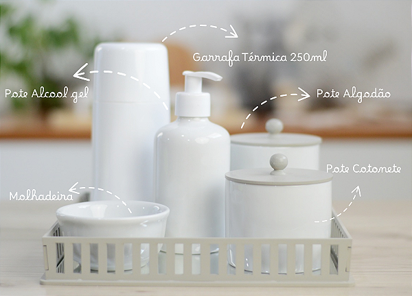 Kit Higiene Porcelana Maternidade Unissex Cuidados Bebê Cinza Decoração