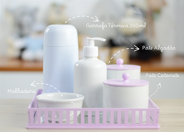 Kit Cuidados Bebê Maternidade Decoração Infantil Lilas Meninas Jardim Quarto Potes Porcelana