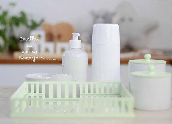 Kit Higiene Cuidados Infantil Bebê Unissex Decoração Maternidade Verde Potes Porcelana