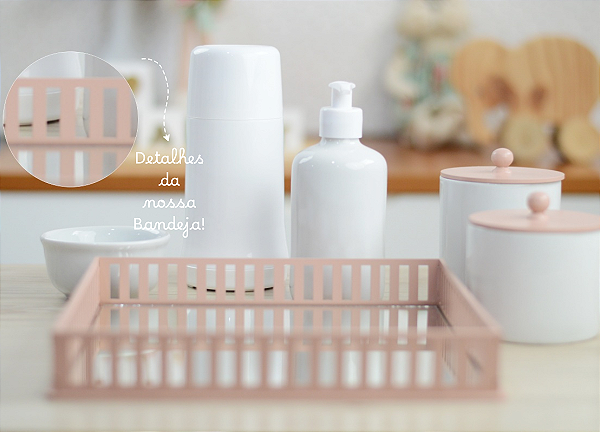 Kit Higiene Cuidados Bebê Decoração Infantil Quarto Meninas Rosê Potes Porcelana