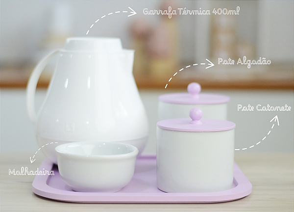 Kit Higiene Porcelana Bebê Maternidade Lilas Decoração K195 Potes Algodão Cotonete Térmica Quarto Infantil