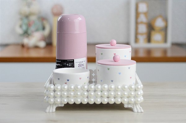 Kit Higiene Porcelana Bebê Corações Maternidade Meninas Completo Quarto Infantil
