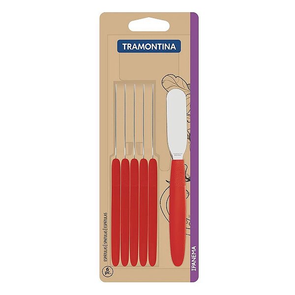 Conjunto Espátulas para Manteiga Tramontina Aço Inox Vermelho 6 Peças