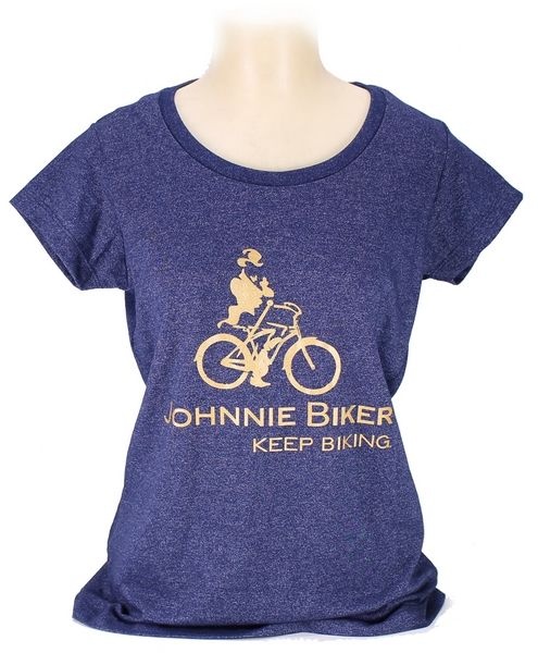FEMININA Camiseta 100% Algodão Johnnie Biker - Azul Mescla