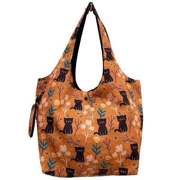 Bolsa Tote Gato Flores Mostarda
