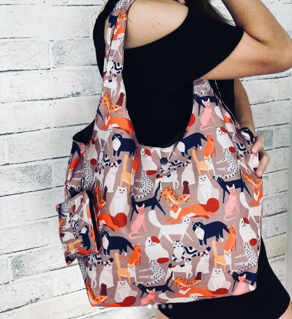 Bolsa Tote Gato Colorido Bege