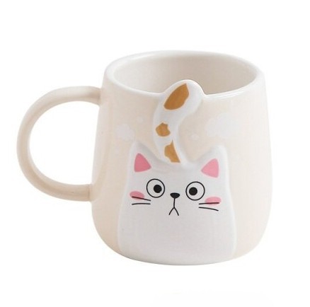 Caneca Bege Relevo Gato