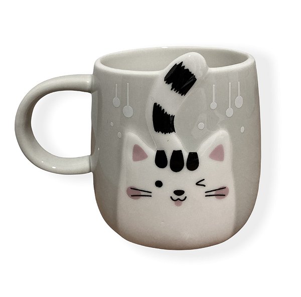 Caneca Cinza Relevo Gato