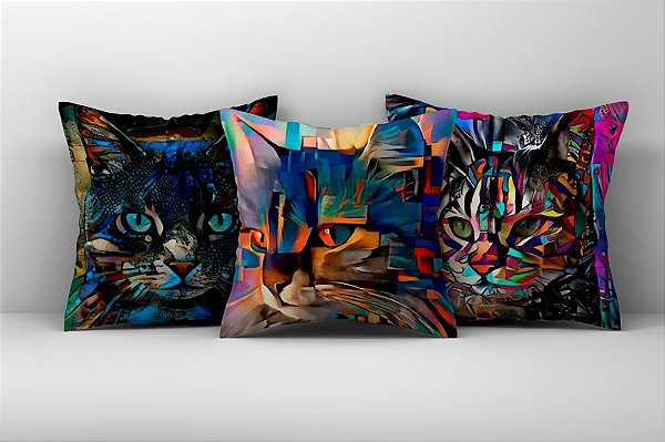 Capa de Almofada Gatos Abstratos Coloridos
