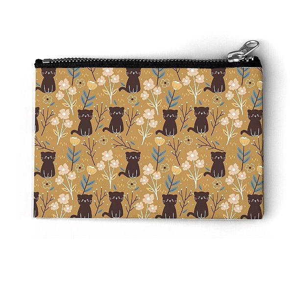 Porta-moeda Gato Flores Mostarda