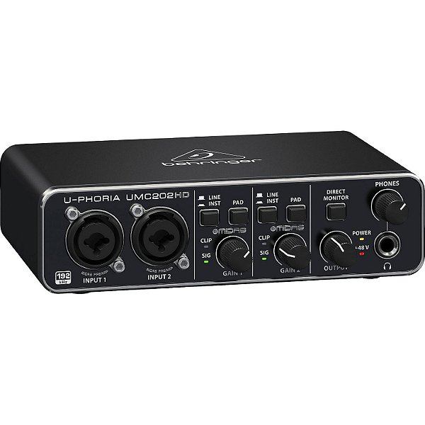Interface de Áudio USB 2x2 com Pré-Amplificador MIDAS - Behringer U-PHORIA UMC202HD