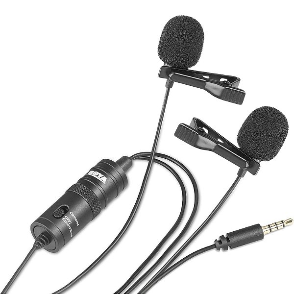 Microfone de Lapela Duplo Condensador Omnidirecional para Celular e Câmera - Boya BY-M1DM