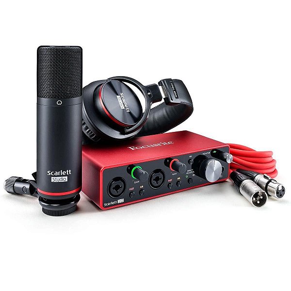 Kit de Interface de Áudio Focusrite Scarlett 2i2 Studio de 3ª Geração