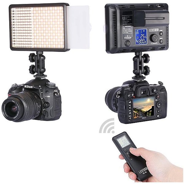 Iluminador Painel de LED com Controle Remoto, Bateria e Carregador - Godox 308c