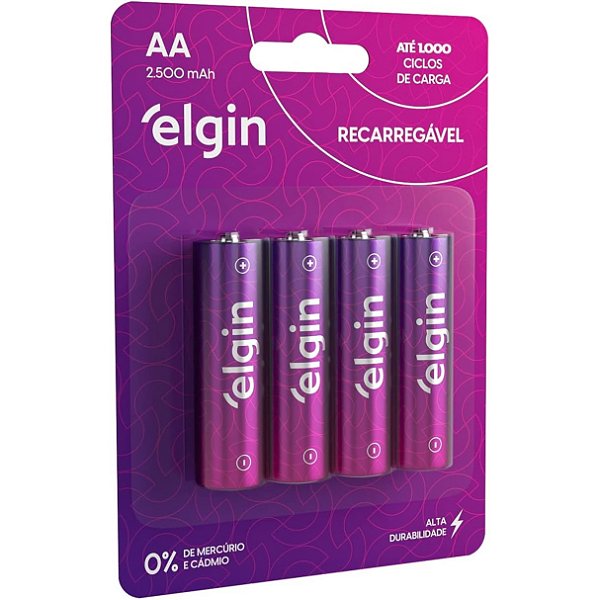 Pilha Recarregável Elgin AA 2500mah com 4 unidades