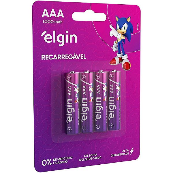 Pilha Recarregável AAA Palito com 4 unidades 1000mah - Elgin 82171