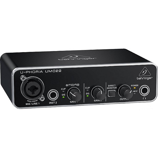 Interface de Áudio USB 2x2 com Pré-Amplificador MIDAS - Behringer U-PHORIA UMC22