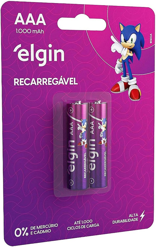 Pilha Recarregável Elgin AAA 1000mah com 2 Unidades