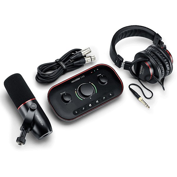 Kit Studio Interface de Áudio Focusrite Vocaster Two USB para Podcast e Live