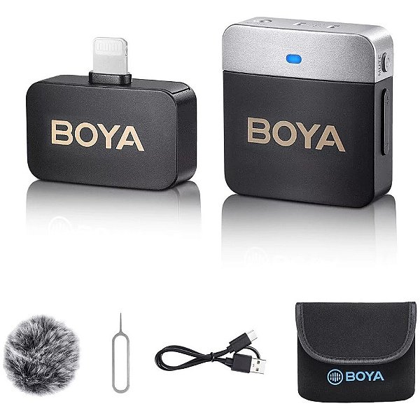 Microfone de Lapela sem fio para iPhone até Versão 14 Dual-Channel - Boya BY-M1V5