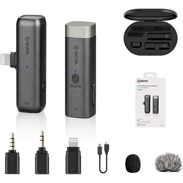 Microfone de Lapela sem fio para Câmera e iPhone até Versão 14 - Boya BY-WM3D
