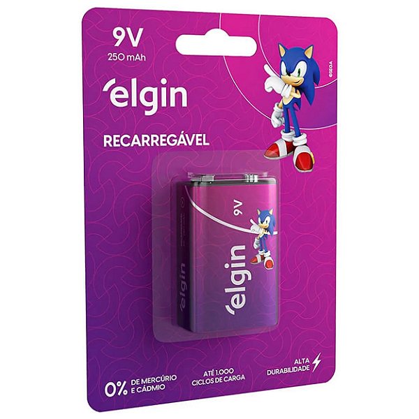 Bateria Recarregável Elgin 9V 250mAh