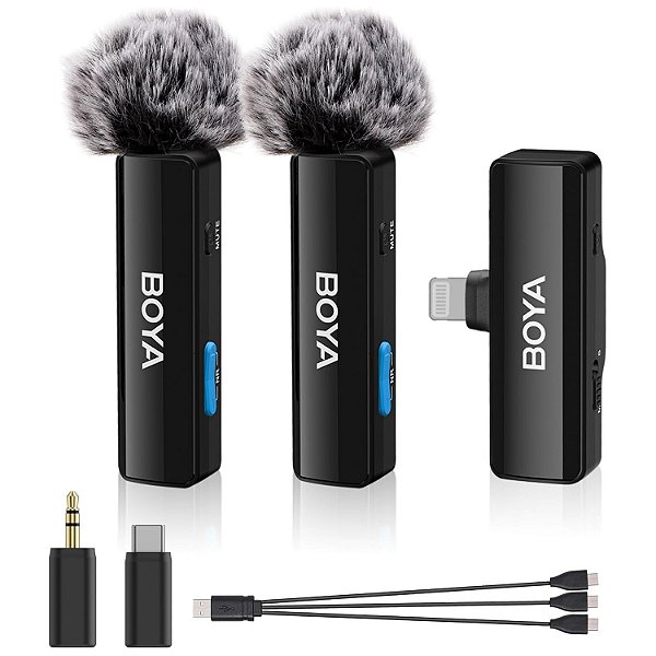 Microfone de Lapela sem fio BoyaLink A2 para iPhone, iOS, Android e DSLR