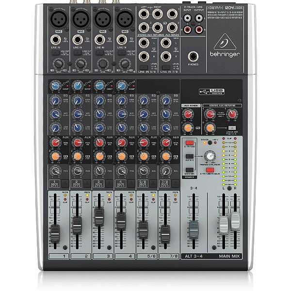 Mesa de Som Behringer Xenyx 1204USB com Interface USB, Pré-amplificadores e Compressores