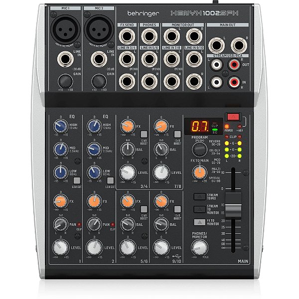 Mesa de Som Analógica Premium com 10 Canais Interface USB - Behringer Xenyx 1002SFX