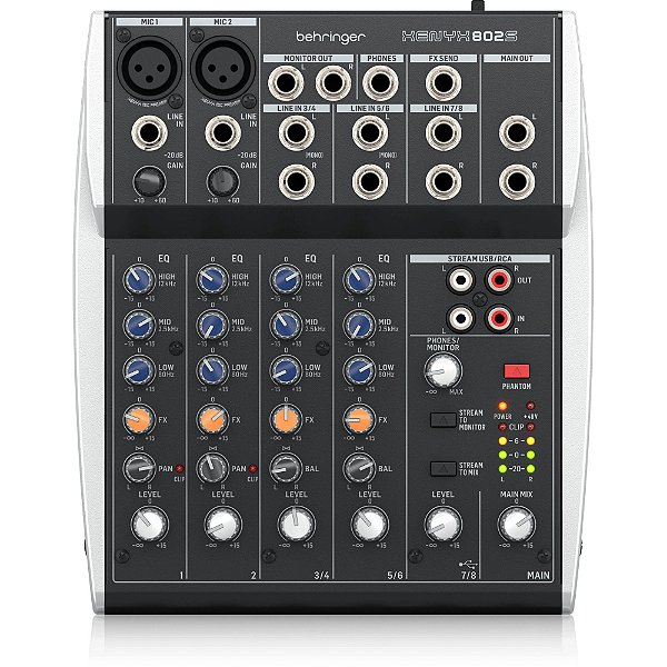 Mesa de Som Analógica Premium com 8 Entradas e Interface USB - Behringer Xenyx 802S