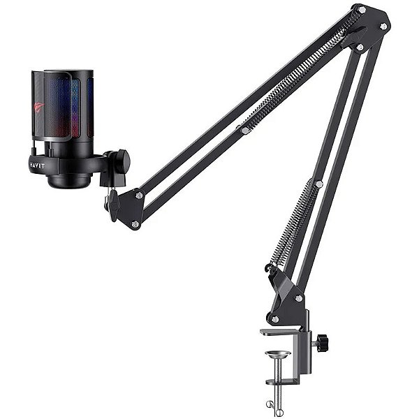 Microfone Gamer RGB Condensador com Braço Articulado - Havit GK50 Pro