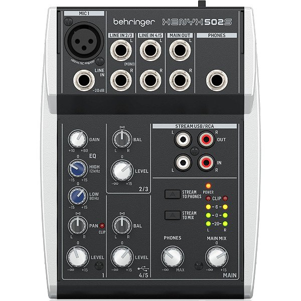Mesa de Som Analógica Premium com 5 Canais e Interface USB - Behringer Xenyx 502S