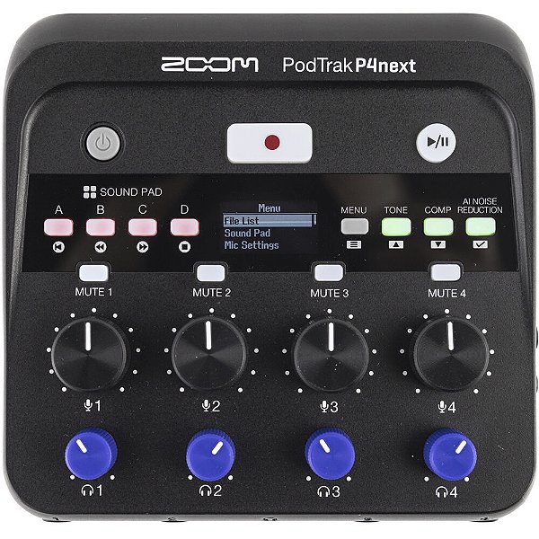 Gravador Portátil de Podcast Multitrack com Redução de Ruído por IA - Zoom PodTrak P4 Next