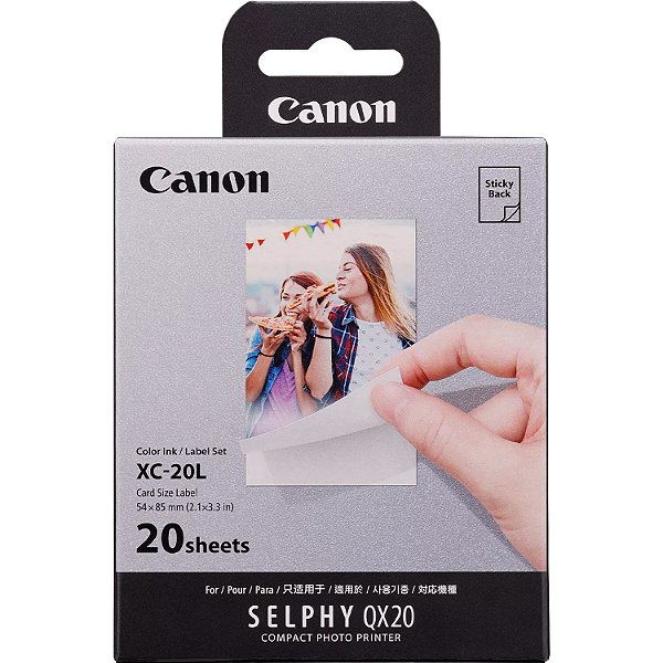 Conjunto de Impressão XC-20L com Papel Adesivo de 54x85mm para Impressora Canon Selphy QX20