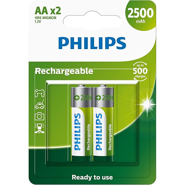 Pilha Recarregável Philips AA Comum com 2 unidades 2500mAh - R6B2RTU25/59