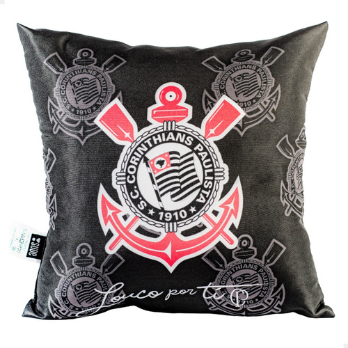 Almofada Quadrada Corinthians Jogai por Nós Oficial Preto Medida 35cm x 35cm x 14cm - Sude