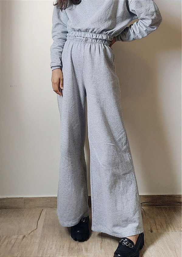 Calça de Moletom Pantalona Cinza Mescla