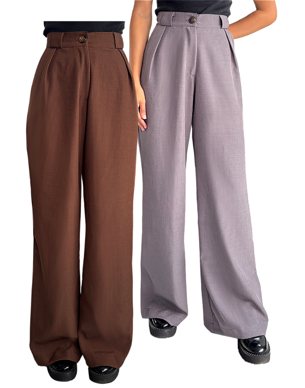 Kit 2 Calças Femininas Alfaiataria Pantalona