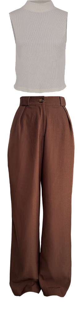 Conjunto Feminino Regata Calça Alfaiataria Marrom