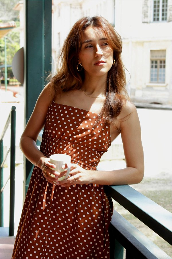 Vestido Longo Poá Marrom