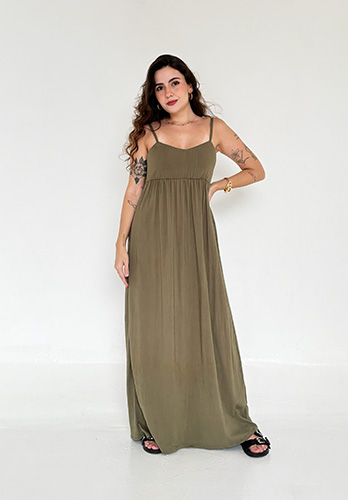 Vestido Longo Aire Verde Oliva