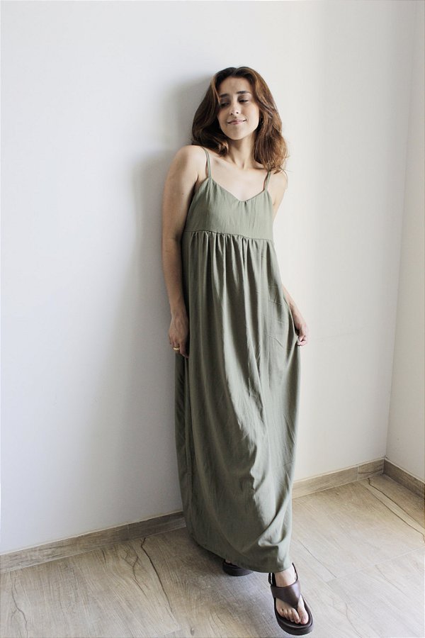 Vestido Longo Aire Verde Oliva