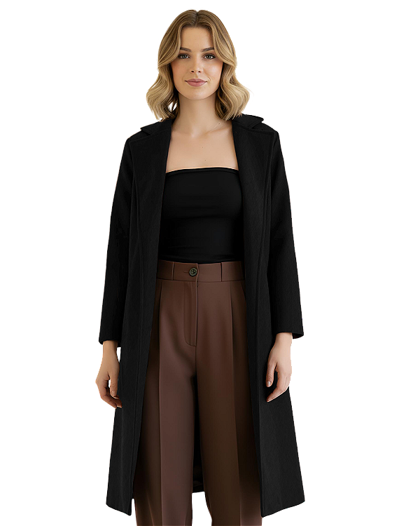 Casaco Sobretudo Lã Batida Preto