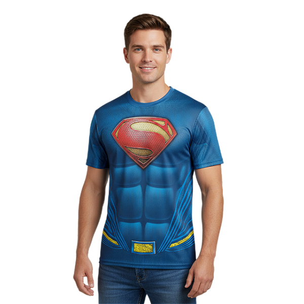 Camiseta Adulto Fantasia Herói Superman Dryfit Estampa Total