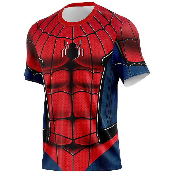 Camiseta Homem Aranha Vermelho Super Herói Tecido Dryfit
