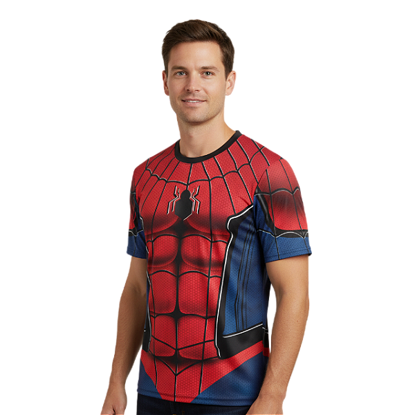 Camiseta Homem Aranha Vermelho Adulto Super Herói Dryfit