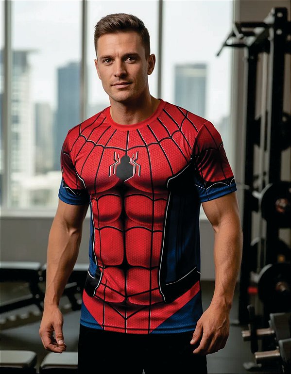 Camiseta Homem Aranha Vermelho Adulto Super Herói Dryfit