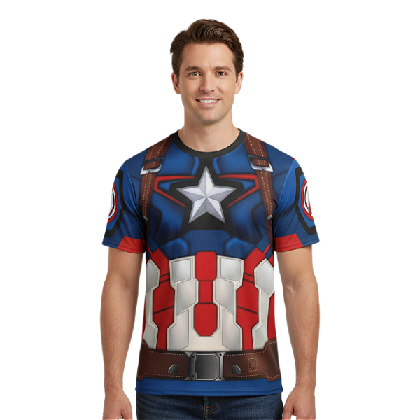Camiseta Adulto Fantasia Capitão América Dryfit Estampa Total